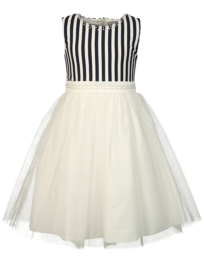Tüll-Kleid STRIPES & PEARLS in navy/ecru