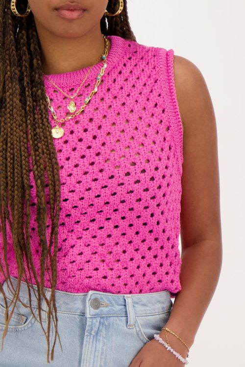 Roze open gebreide spencer