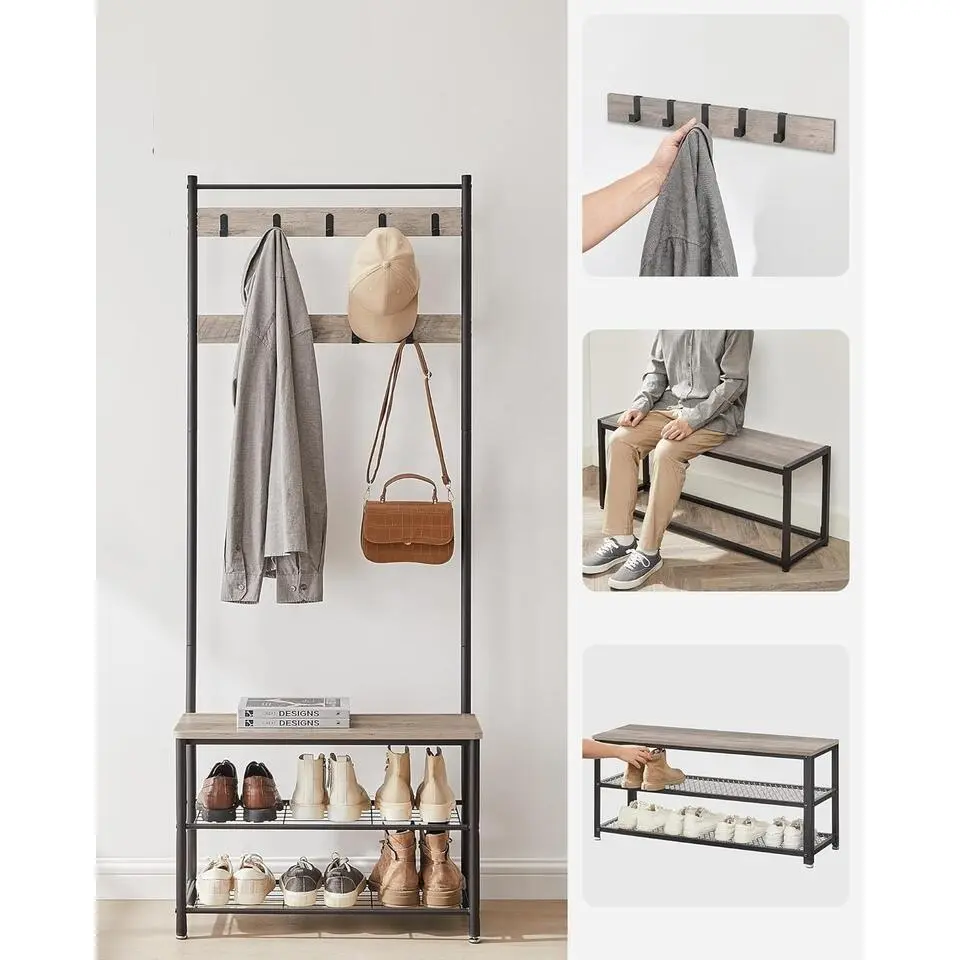 Parya Home 3-in-1 Kapstok met Schoenenrek – Entreekast met bankje