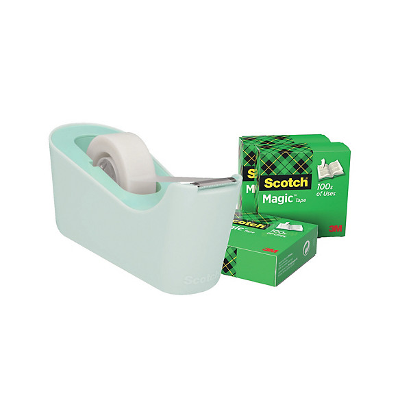 Dévidoir C18 coloris menthe pastel avec 4 rouleaux de Scotch 3 M