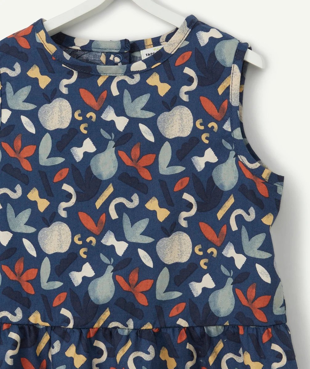 ROBE BI-MATIÈRE BÉBÉ FILLE BLEU MARINE ET IMPRIMÉE