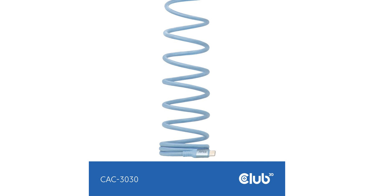 Club 3DUSB-C Magnetic-Coil 240W PD3.1 Blue Cable, 2 meter kabel  (Blauw)