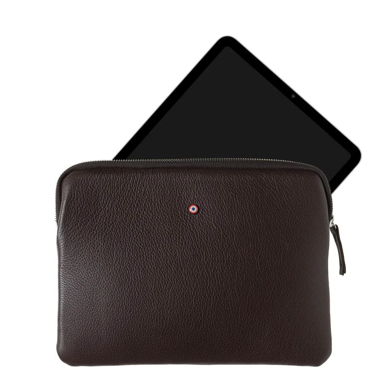 Pochette pour Ipad Guillaume Cuir grainé Terre brunie
