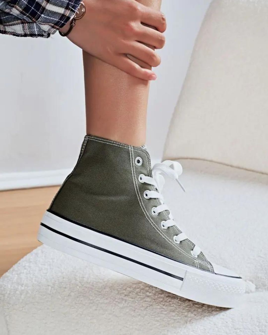 Basket femme kaki montante en toile - Delphine