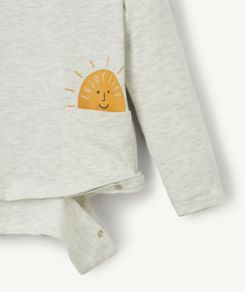 LE T-SHIRT ÉVOLUTIF MANCHES LONGUES ÉCRU CHINÉ EN COTON PIMA