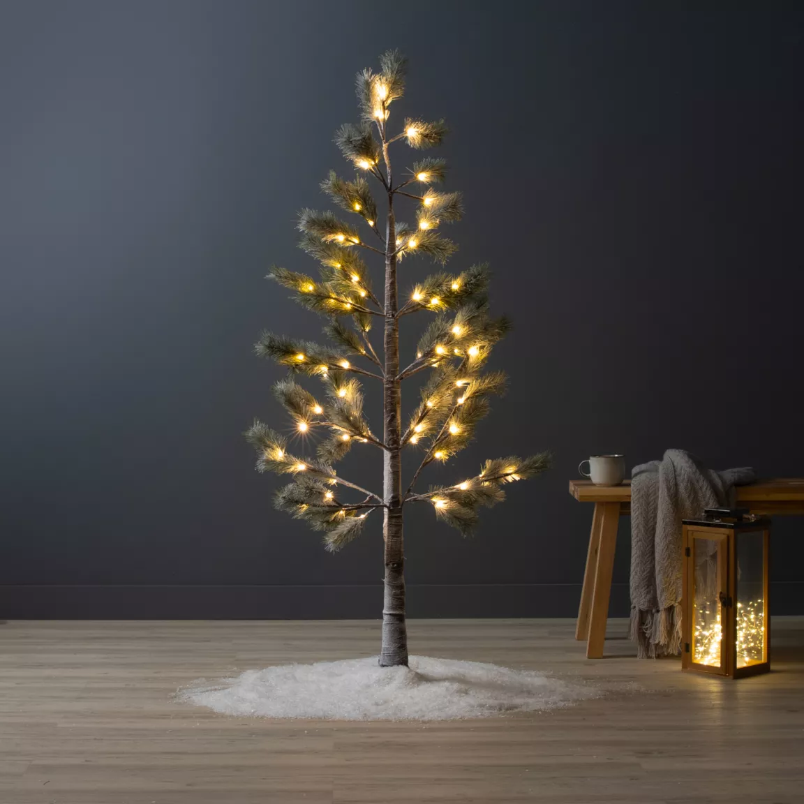 Arbre lumineux 72 LED (H150 cm) Sapin Alpin Vert enneigé et blanc chaud