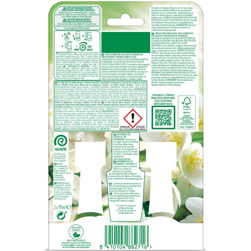 AMBIENTADOR ELÉTRICO AIR WICK RECARGA WHITE BOUQUET 2X19ML