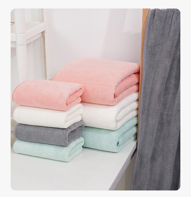 NEJA - Effen koraal fleece badhanddoek / gezichtshanddoek / set
