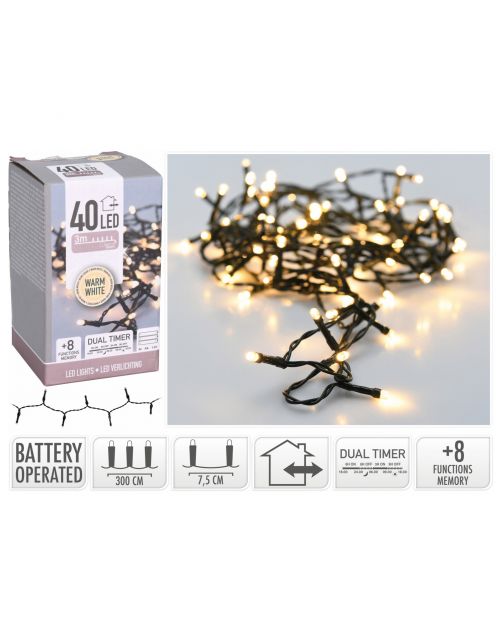 Homestyle Ledverlichting Dual Timer - Kerstverlichting - 7x7x12 cm Warm Wit 40 led