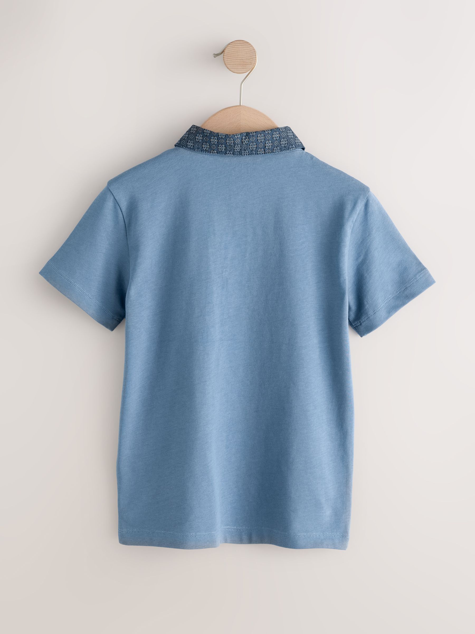 Blauw - Pattern Collar Short Sleeve Polo Shirt (3-16yrs)