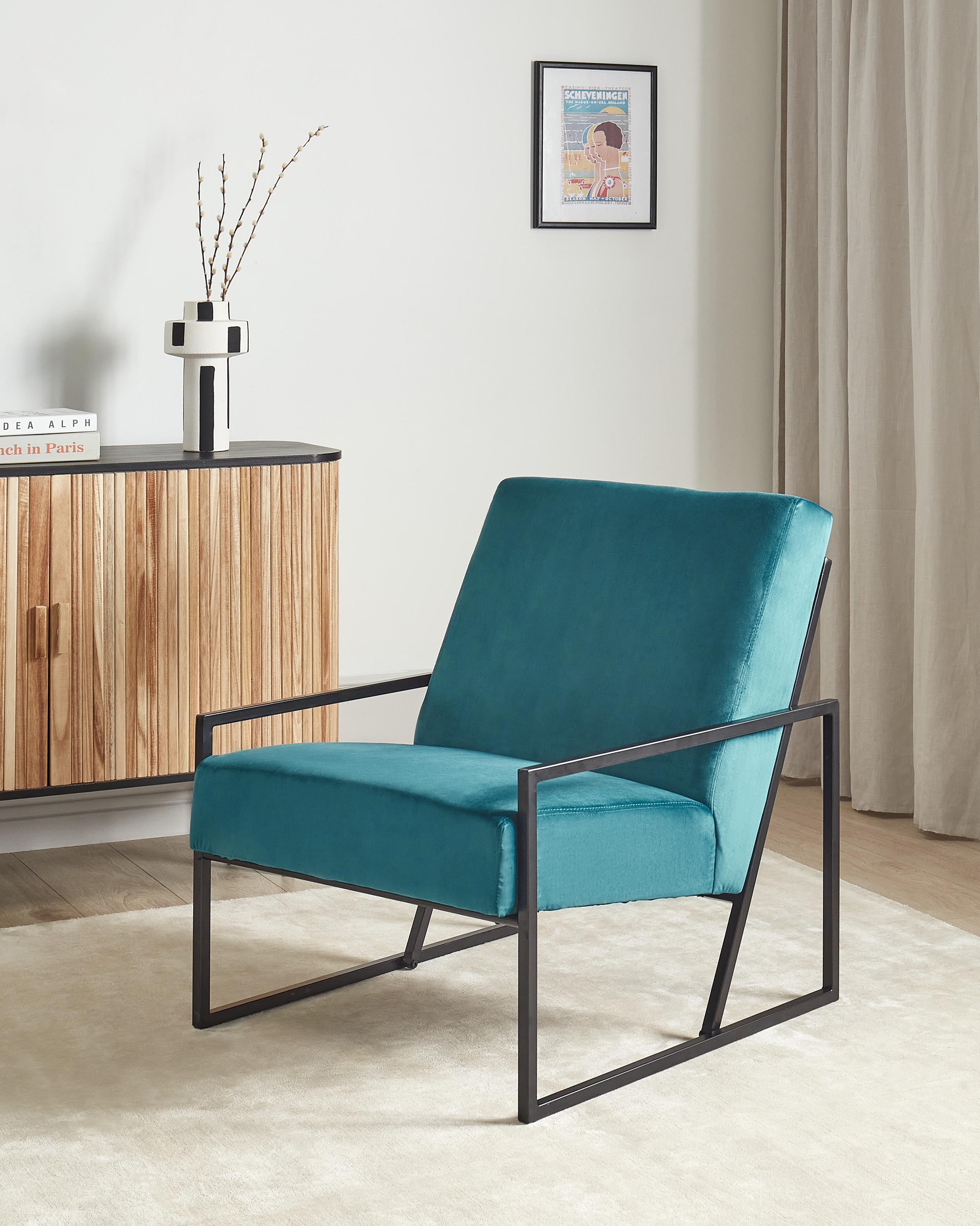 Fauteuil DELARY Fluweel Groenblauw