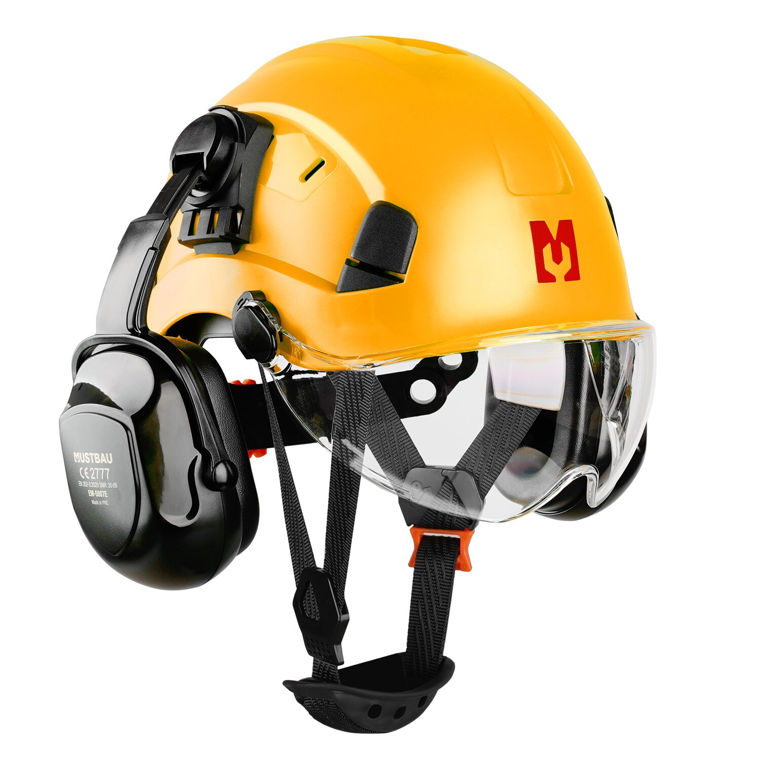 Mustbau Sicherheitshelm-Set, EN397 Schutzhelm mit Ohr- und Gesichtsschutz, verstellbares Kopfband von 53 bis 63 cm, strapazierfähiges ABS-Material