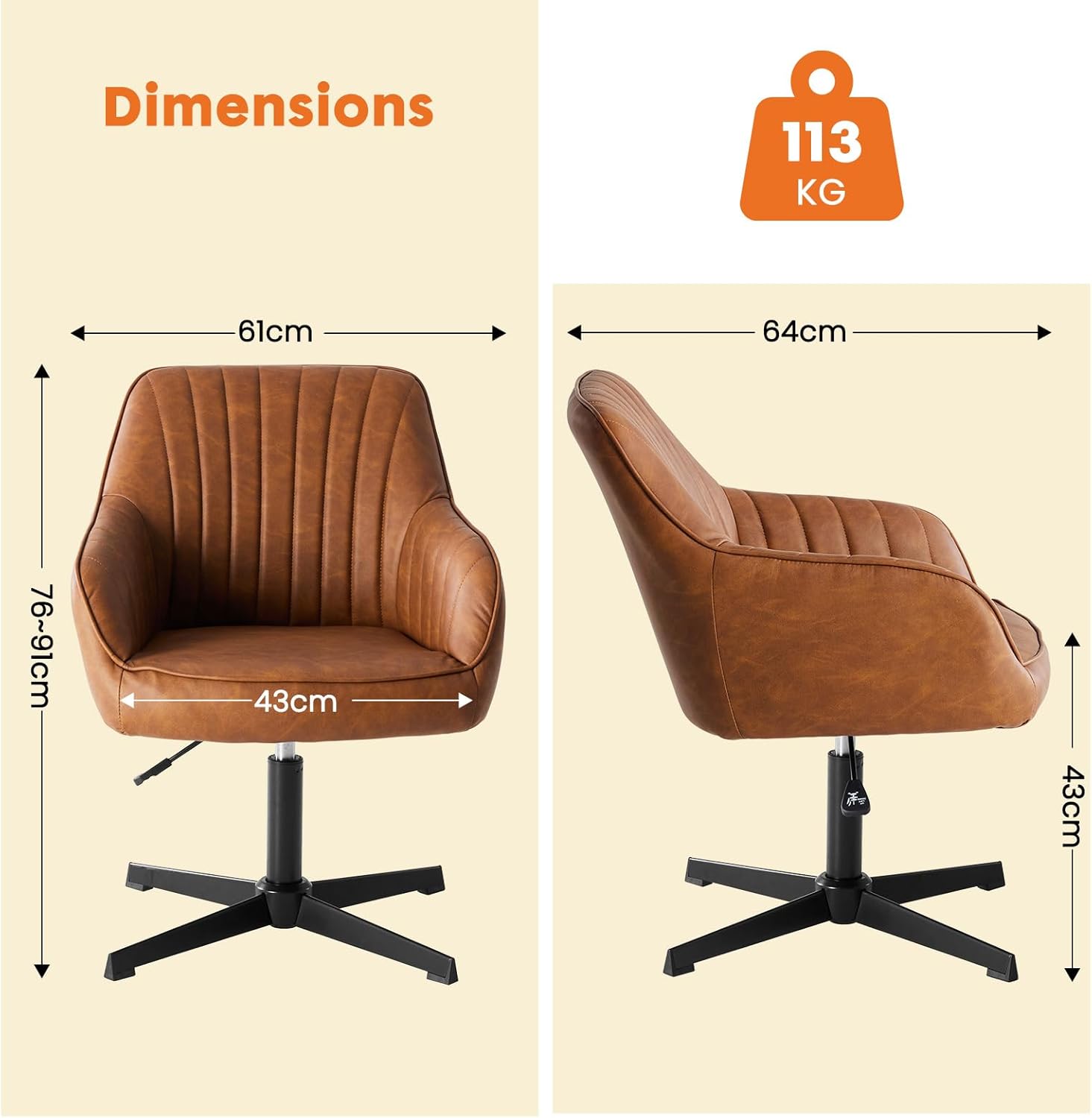 Sweetcrispy Esszimmerstühle, Küchenstuhl Drehbar & Höhenverstellbar - Leder Sessel Esstisch mit Armlehne, 360° Drehstuhl Esszimmer in Braun, 1 Stück