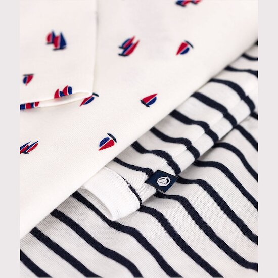 Ensemble 3 pièces en coton   Blanc Marshmallow / Bleu Smoking        de               Petit Bateau