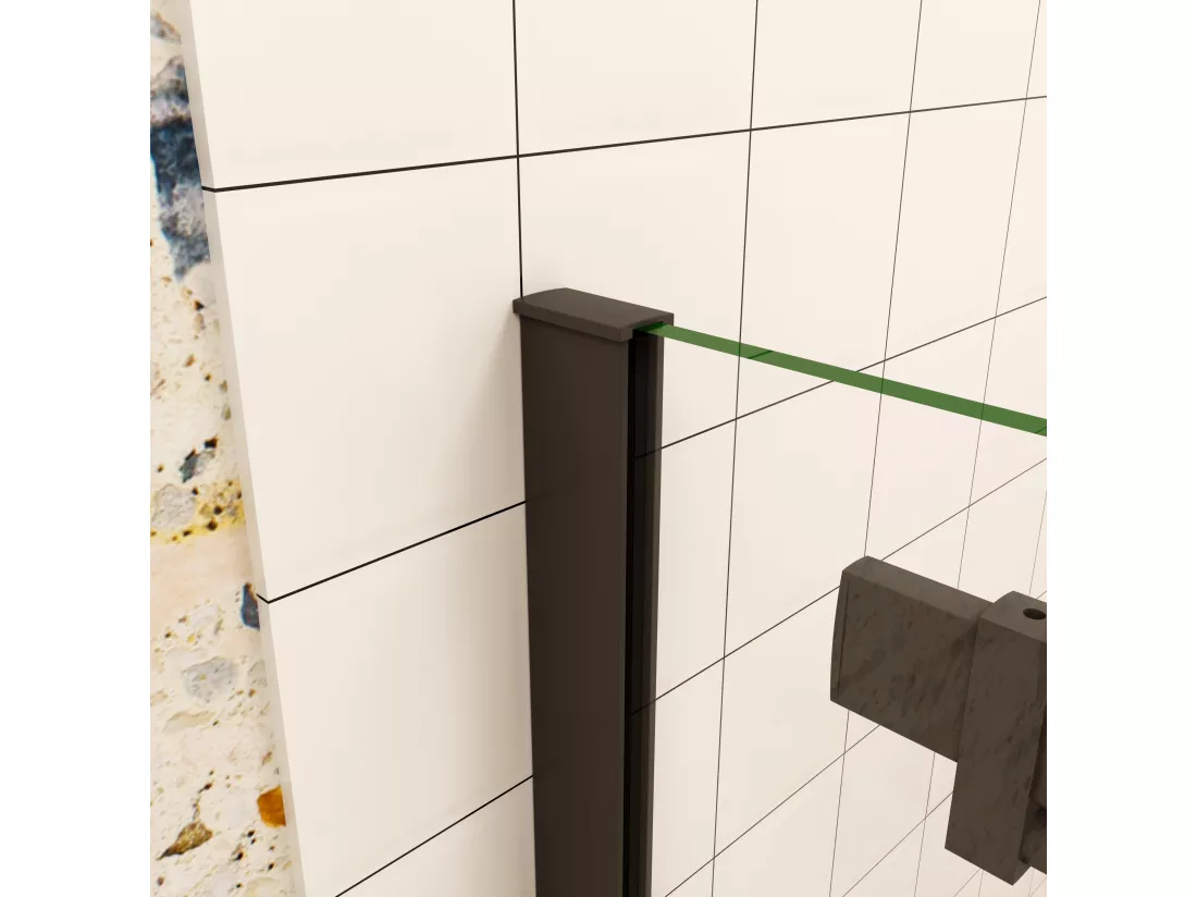 AICA porte de douche coulissante 110x200cm, noir mat style atelier, porte de douche coulissante noir en 8mm verre anticalcaire
