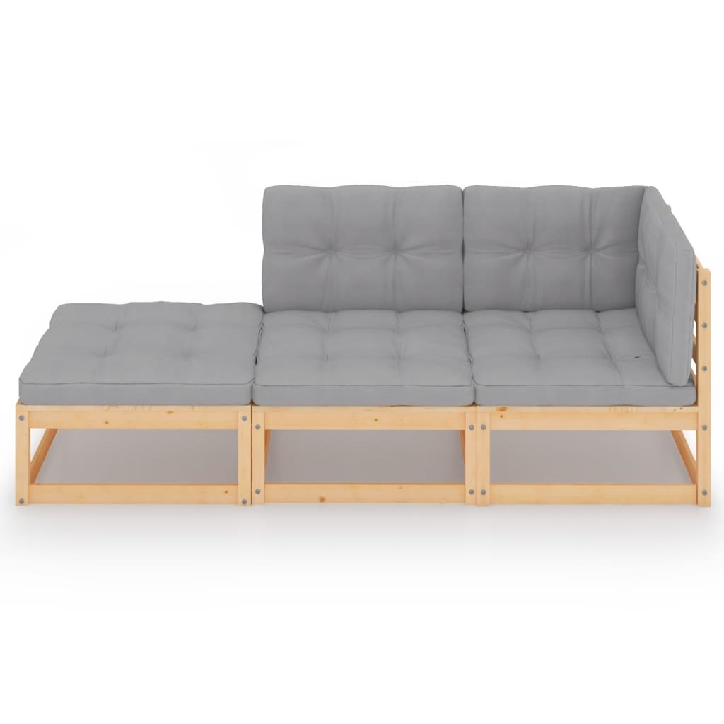 Salon de jardin meuble d'extérieur ensemble de mobilier 3 pièces avec coussins bois de pin massif