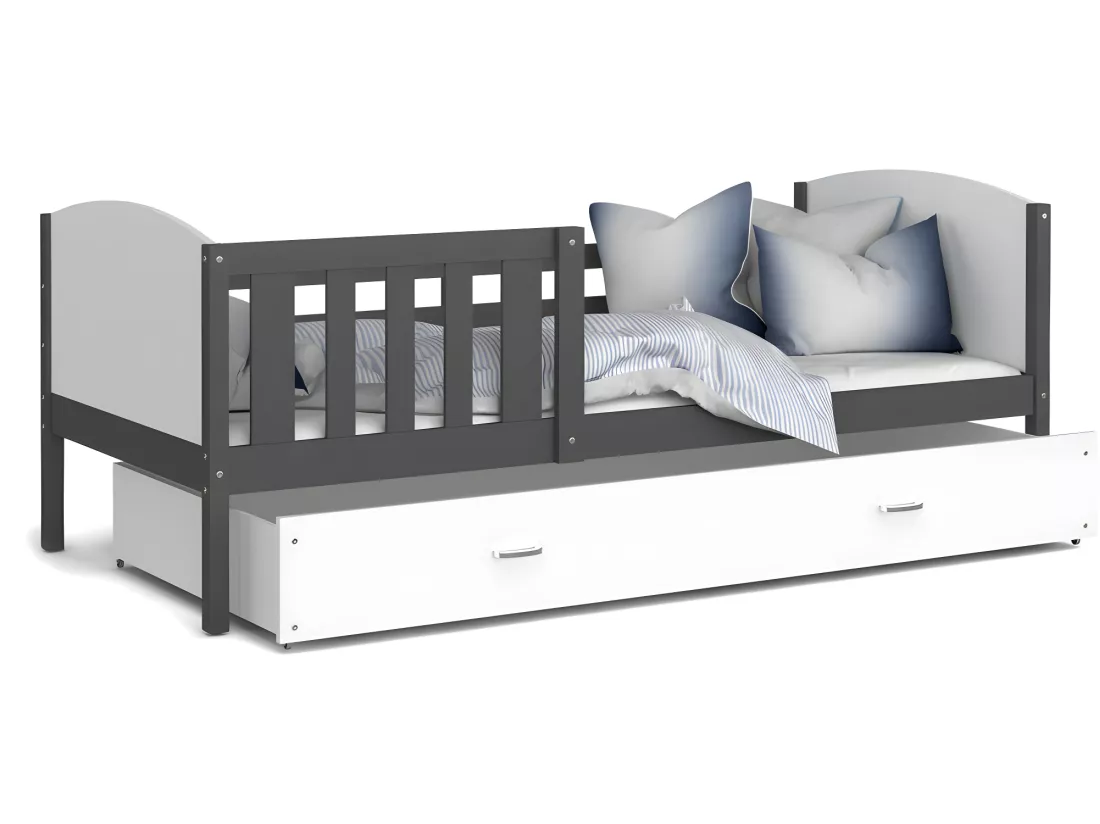 Lit Enfant Tami 90x190 ( Sans Matelas ) Gris - blanc Livré avec le sommiers et tiroir.