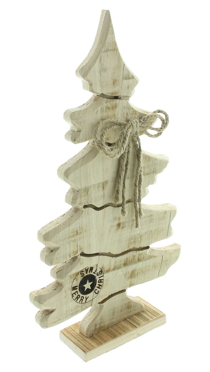 FRANK FLECHTWAREN | Houten decoratie Merkboom, 21 x 5,5 x 37 cm, SPAR, POPULIER, JUTE