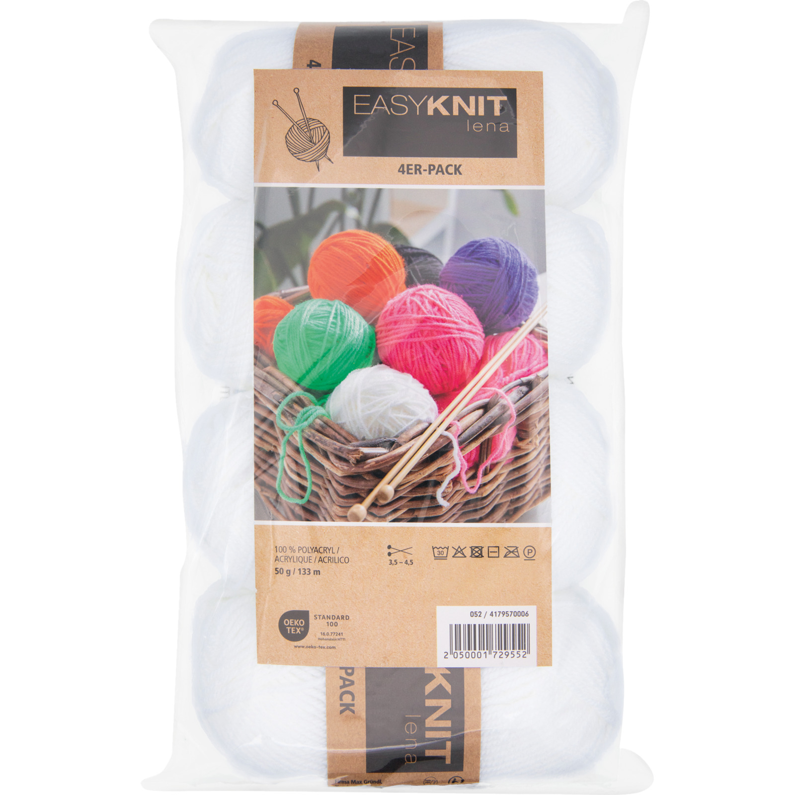 Acrlygarn Lena 4er-Set, 4 x 50 g / Knäuel weiss