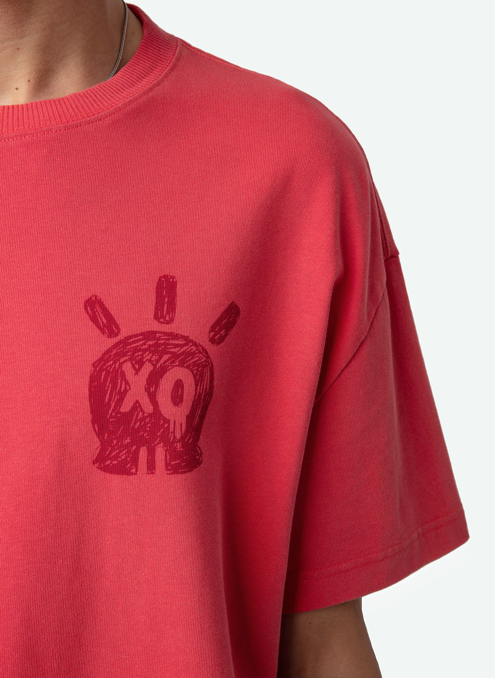 TEDDY - Tee-shirt col rond droit en coton | Rouge