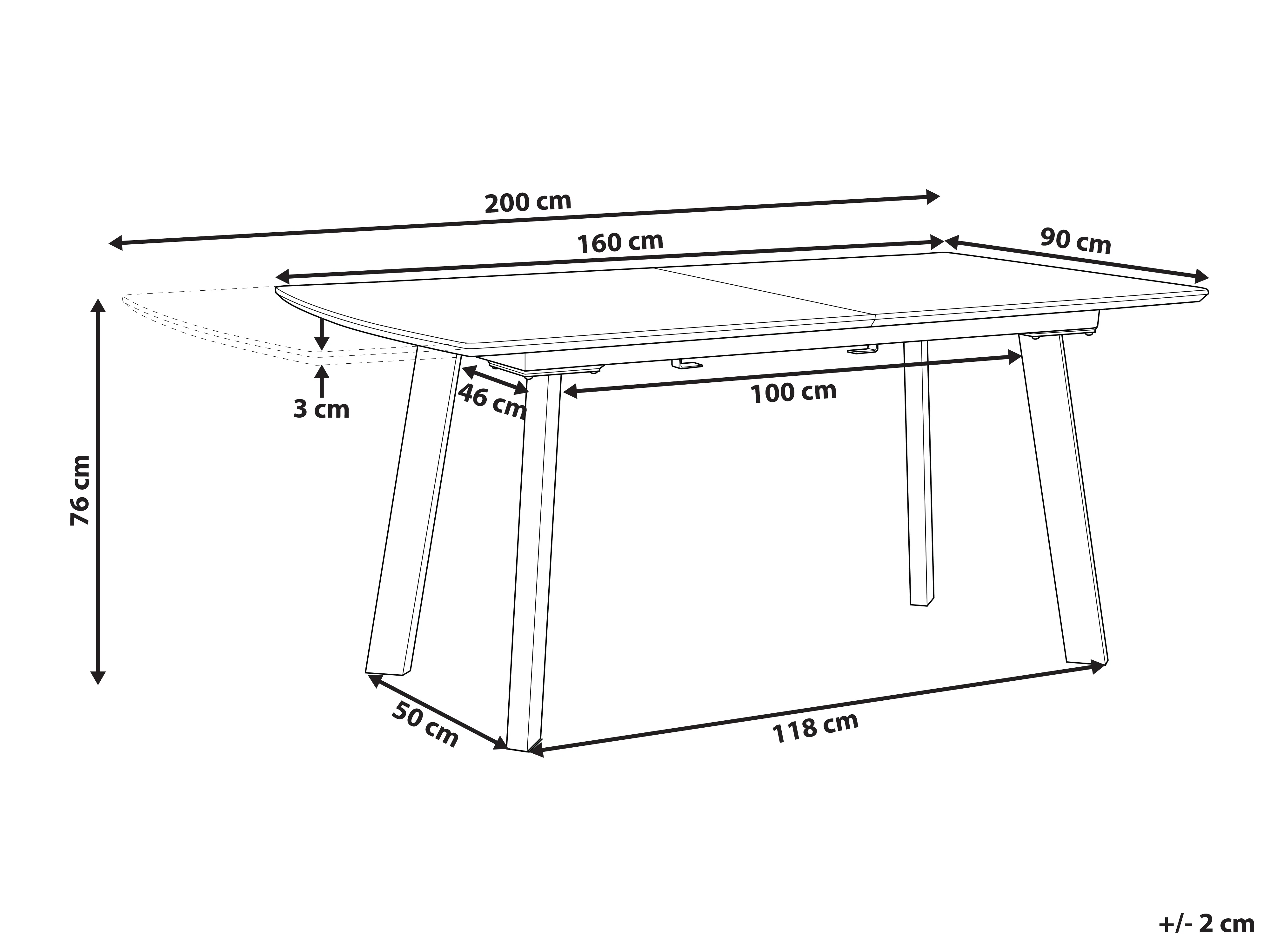 Eettafel uitschuifbaar SALVADOR Donkerbruin 90 cm 160/200 cm