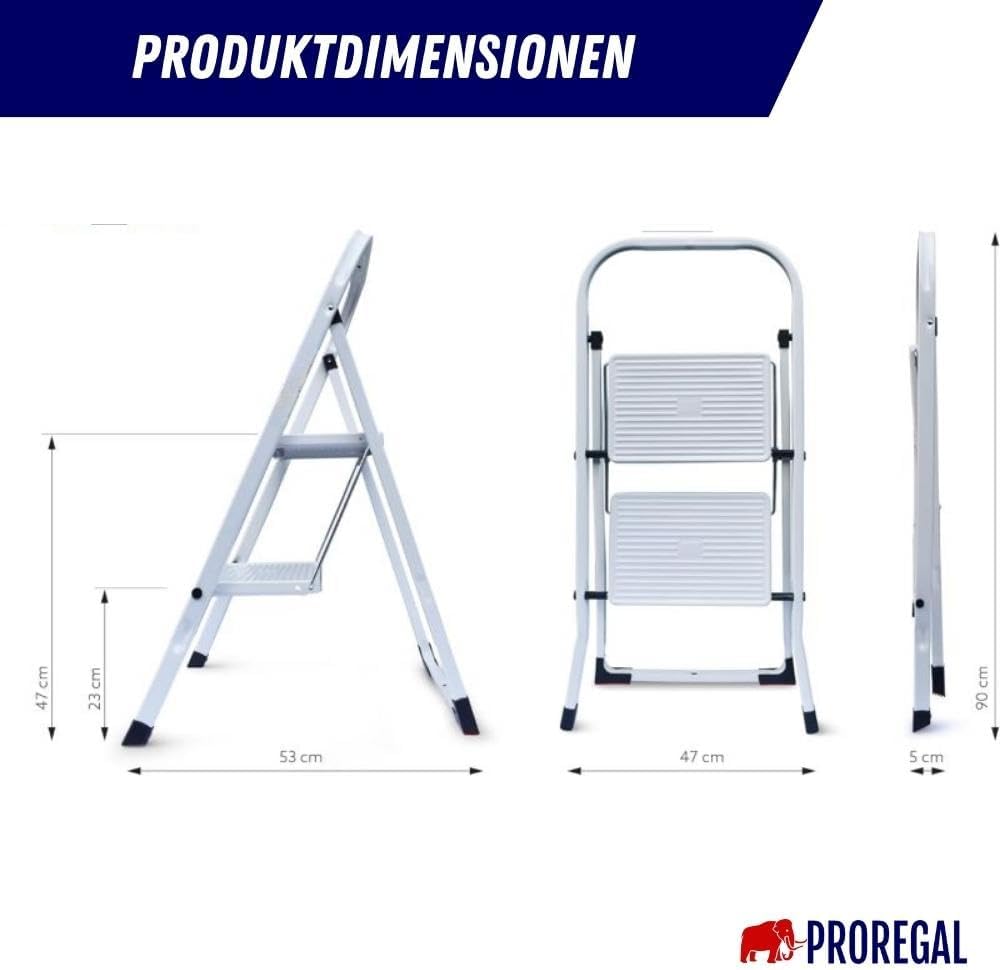 PROREGAL Vouwladder Economy Basic, eenzijdig toegankelijk, 2 treden, werkhoogte 2,47 m, draagvermogen 125 kg