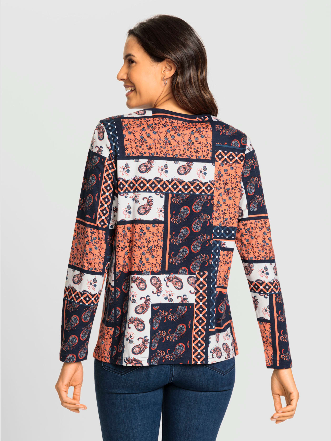T-shirt mélange coton-modal col rond manches longues