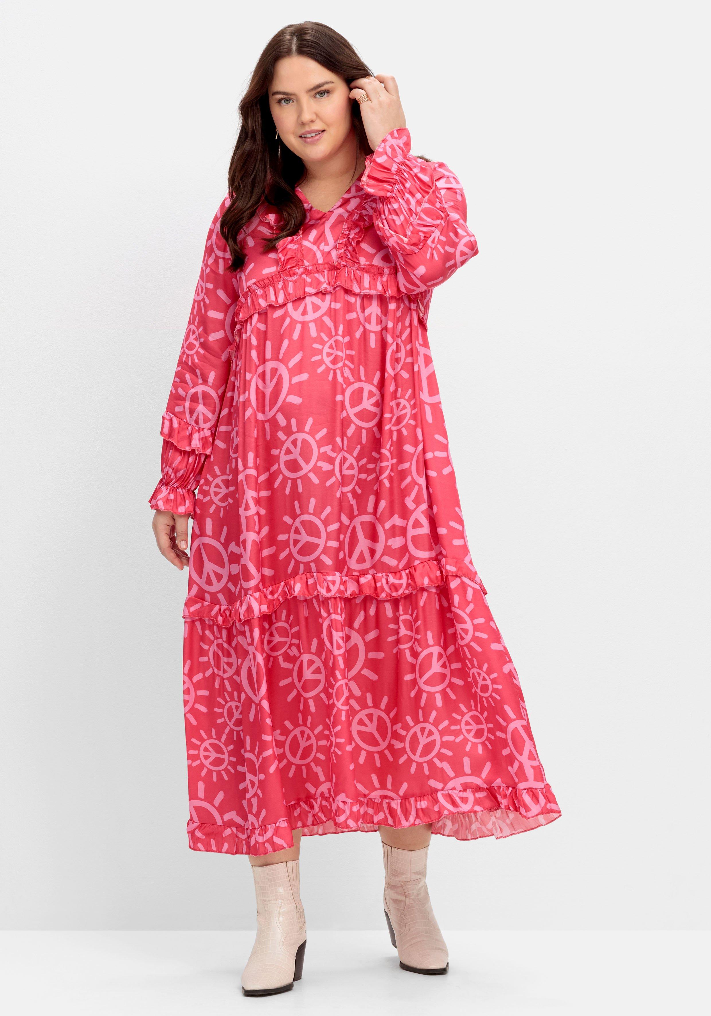 Maxikleid mit Alloverprint, Rüschen und Volants