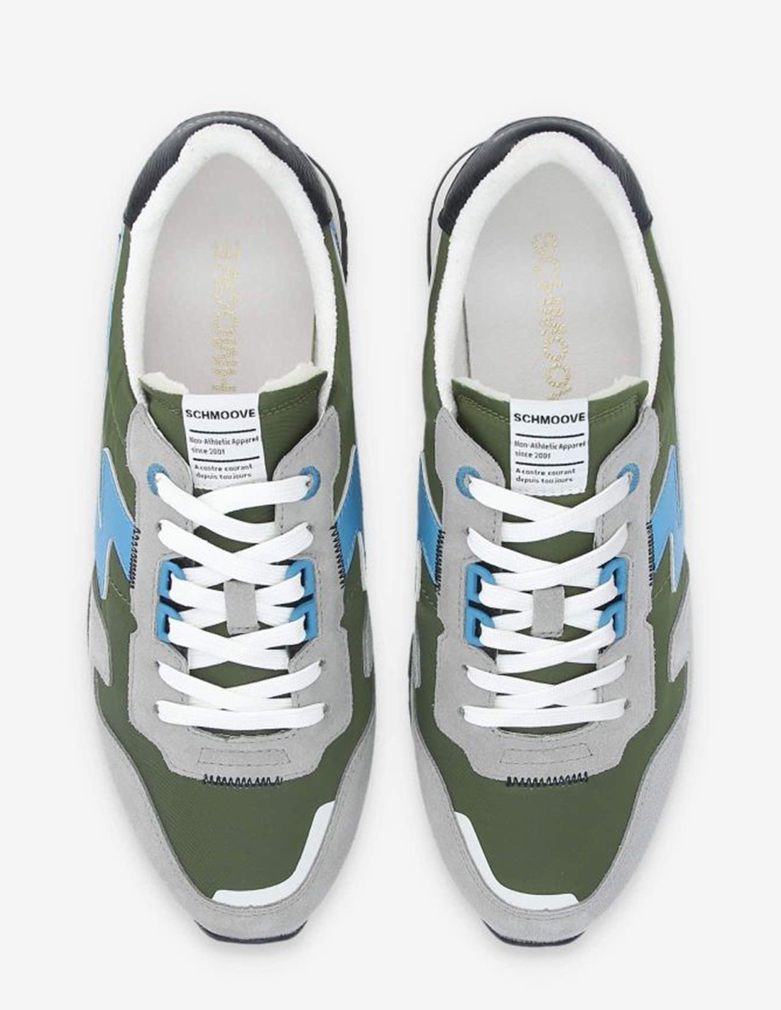 schmoove Baskets de ville Homme Athene Runner M Gris/Vert/Bleu Toile et Daim