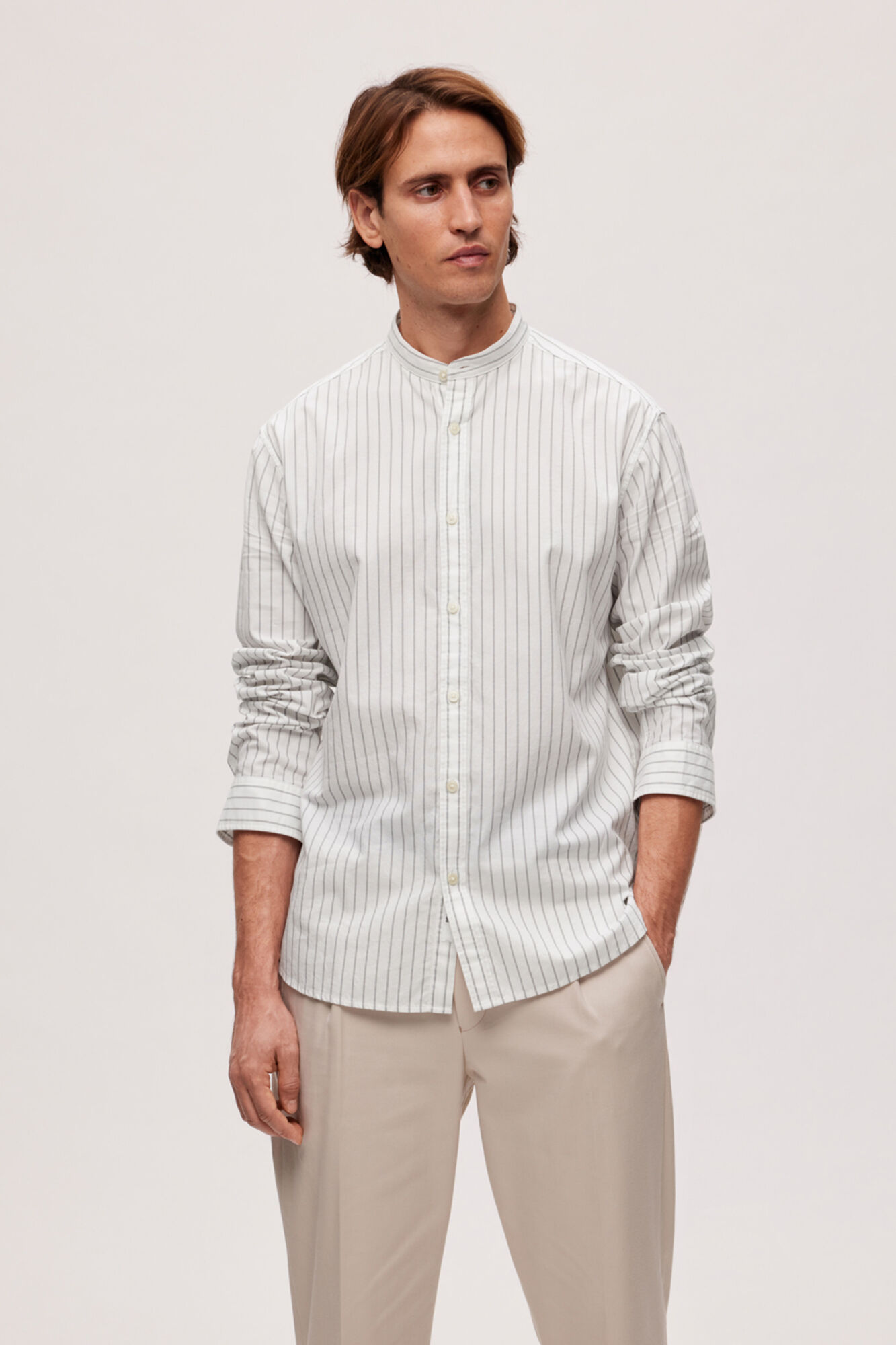 Camisa com gola mandarim, 100% algodão orgânico - Branca