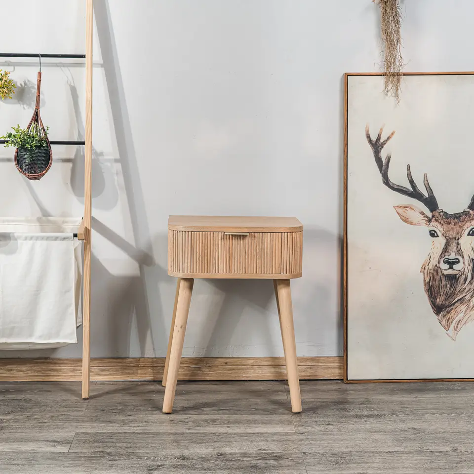 Nachtkastje met 1 lade van natuurlijk hout