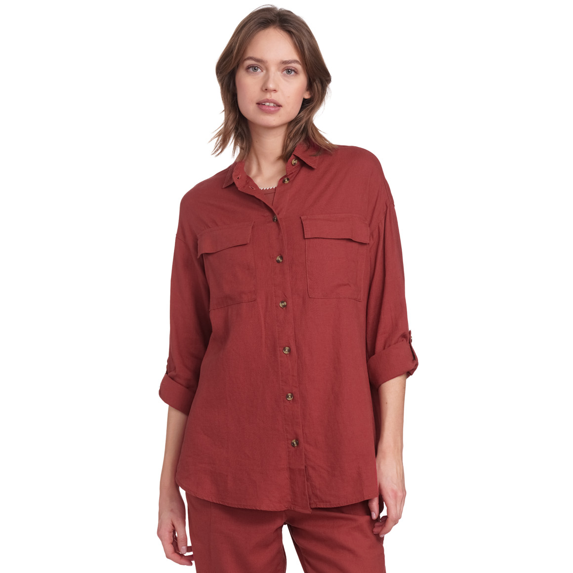 Gina Collection Damen Leinen-Bluse unifarben bordeaux