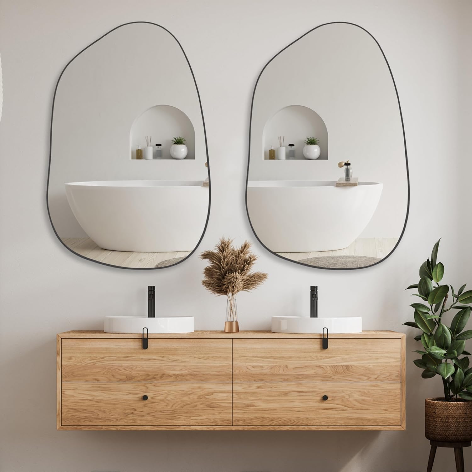 PERFNIQUE Asymmetrischer Spiegel, 101 x 66 cm Schwarz Unregelmäßiger Wandspiegel, Modernes Dekorativ für Wohnzimmer, Badezimmer, Schlafzimmer, Eingangsbereich