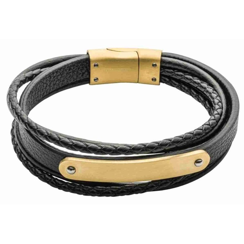 Bracelet en cuir véritable de vachette etplacage ionique doré en acier inoxydable