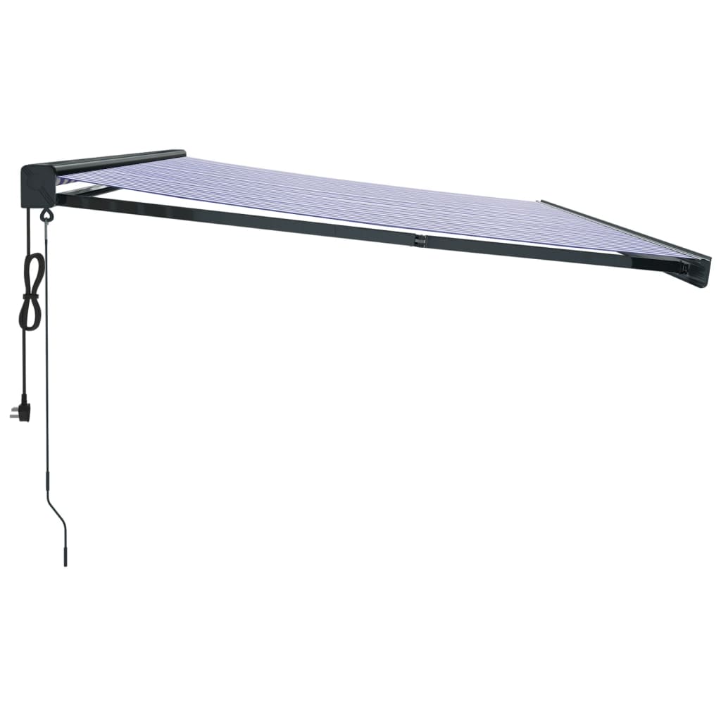 Auvent rétractable bleu et blanc 5x3 m tissu et aluminium