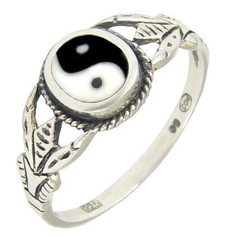 Bague femme enfant taille 56 émail yin ying yang en argent 925°/00
