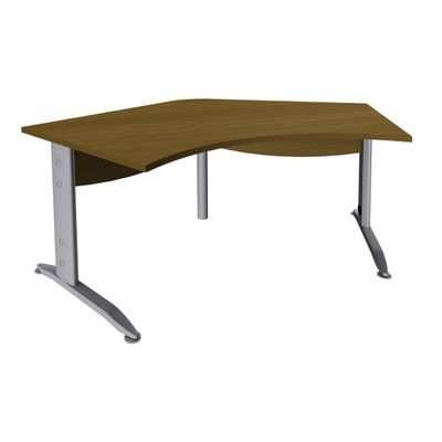 Bureau symétrique 120° IDRA - L180 cm - Pied alu - plateau imitation noyer