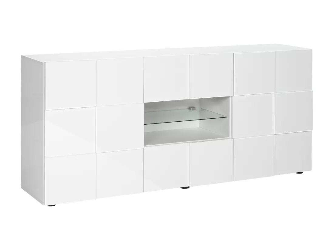 Buffet CALISTO - LEDs - 2 portes & 2 tiroirs - Blanc laqué