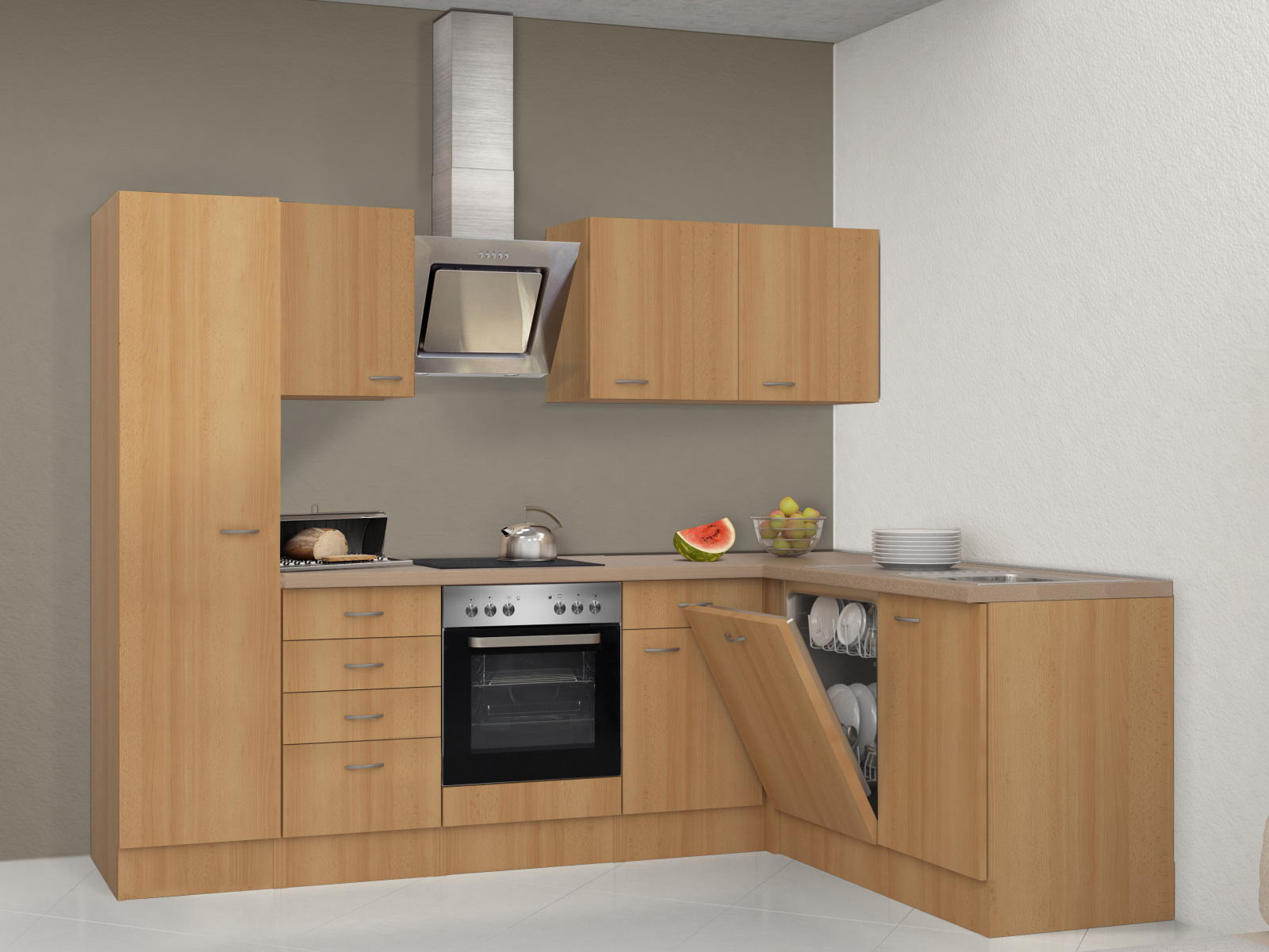 Winkelküche NANO - Buche - mit E-Geräten - 270x170 cm