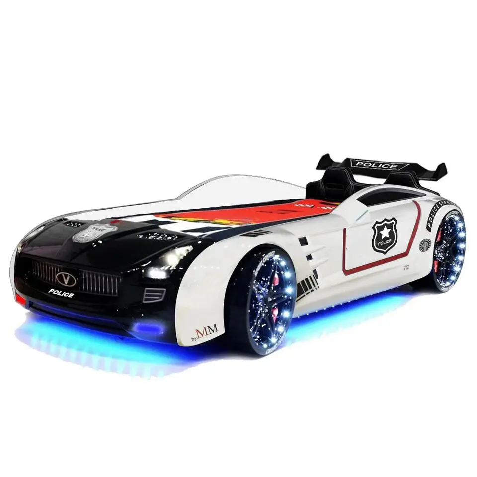 Autobed Roadster - Politie - met led en sound - 230x127x68 cm - Zwart