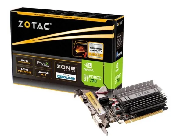 ZOTAC NVIDIA® GeForce® GT 730 - ZONE Edition - grafikkort - GF GT 730 - 2 GB DDR3 - PCIe 2.0 x16 lavprofil - DVI, D-Sub, HDMI - blæserløs