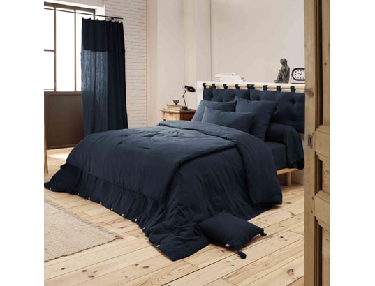 TERRE DE NUIT - Housse de couette double gaze de coton marine 200x200 cm