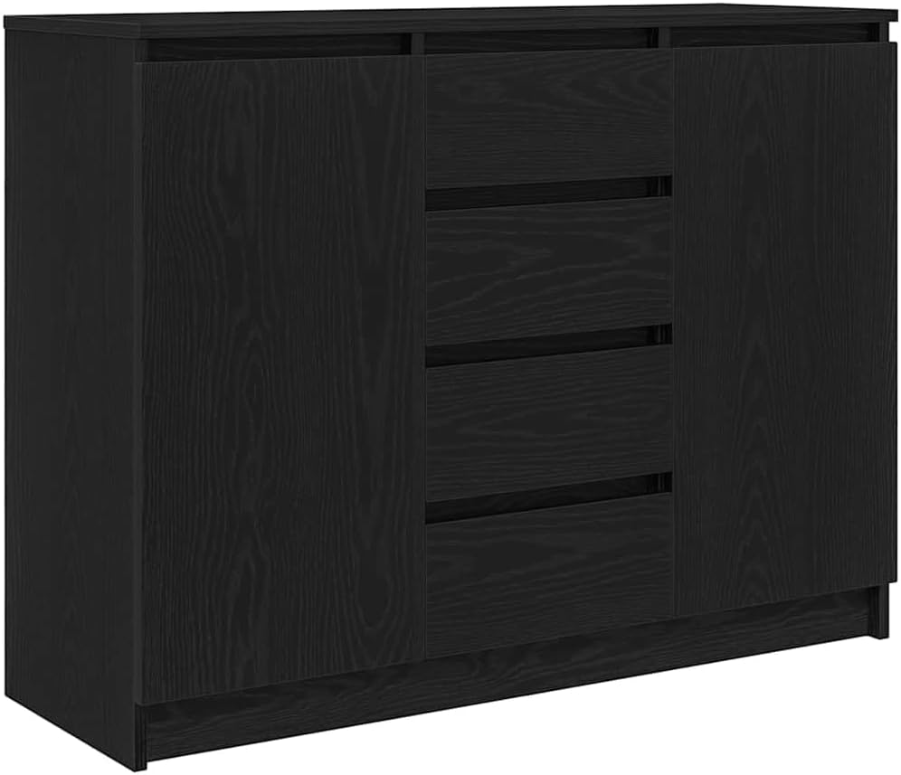 vidaXL Sideboard mit Schubladen Schwarz Eichen-Optik 100,5x35x76 cm, Kommode, Schrank, Flurschrank, Anrichte, Küchenschrank, Wohnzimmerschrank