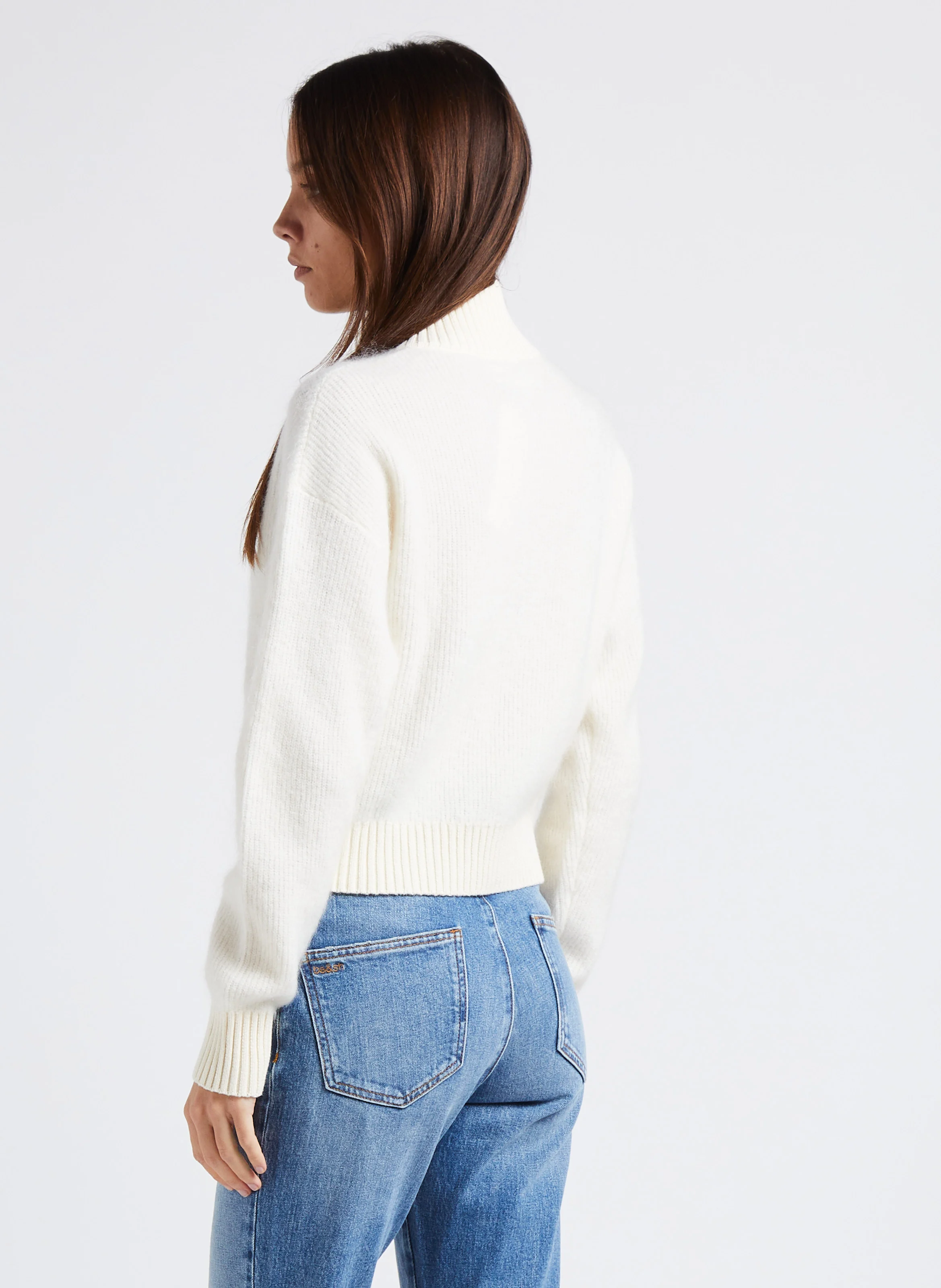 JEANNE - Pull col montant zippé en laine mélangée | Beige