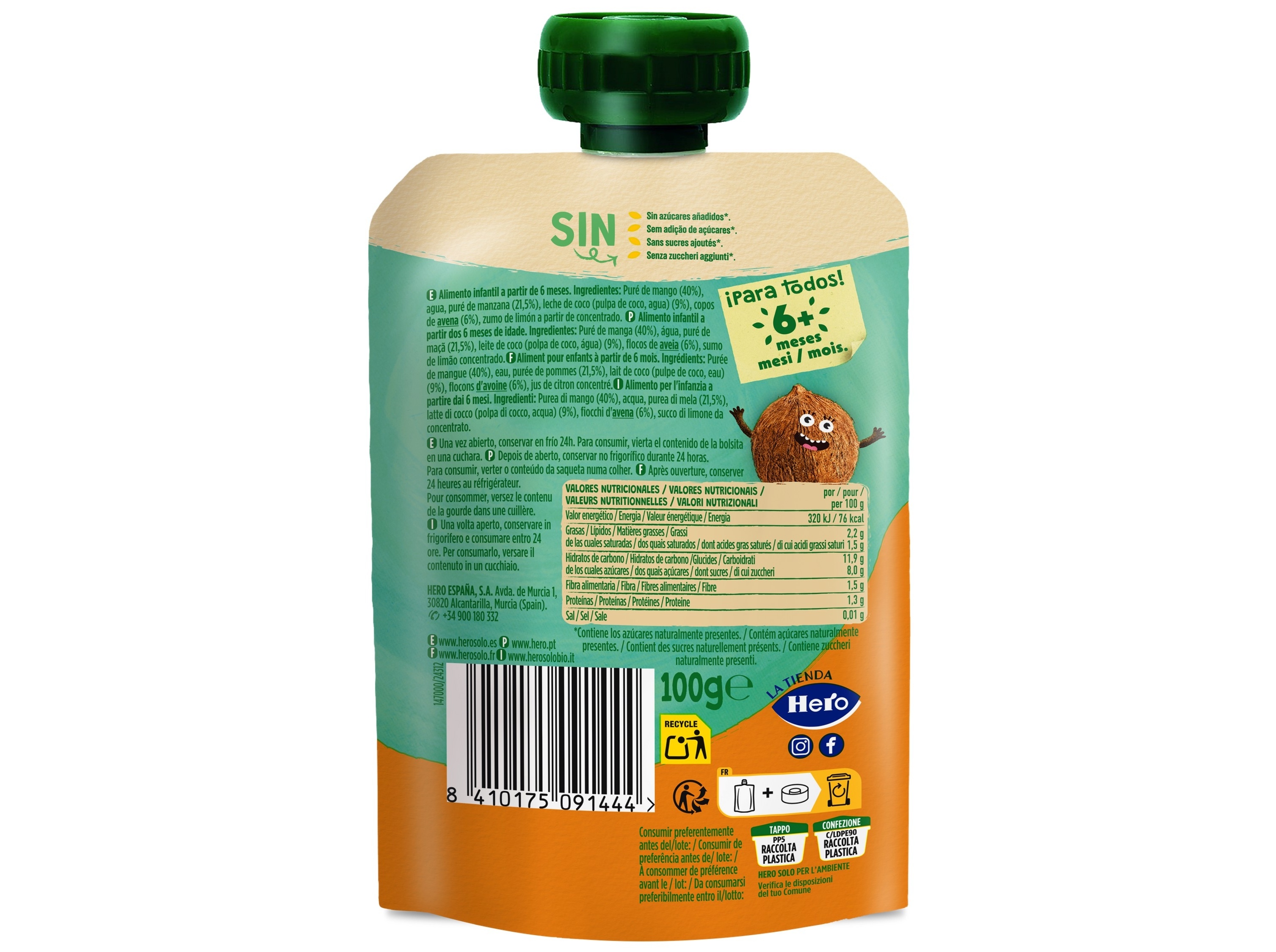 SAQUETA HERO SOLO MANGA AVEIA E LEITE CÔCO 100G