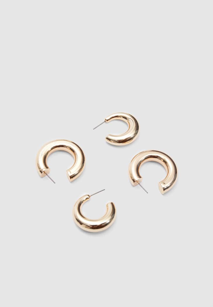 Conjunto de 2 pares de brincos de argola redondos