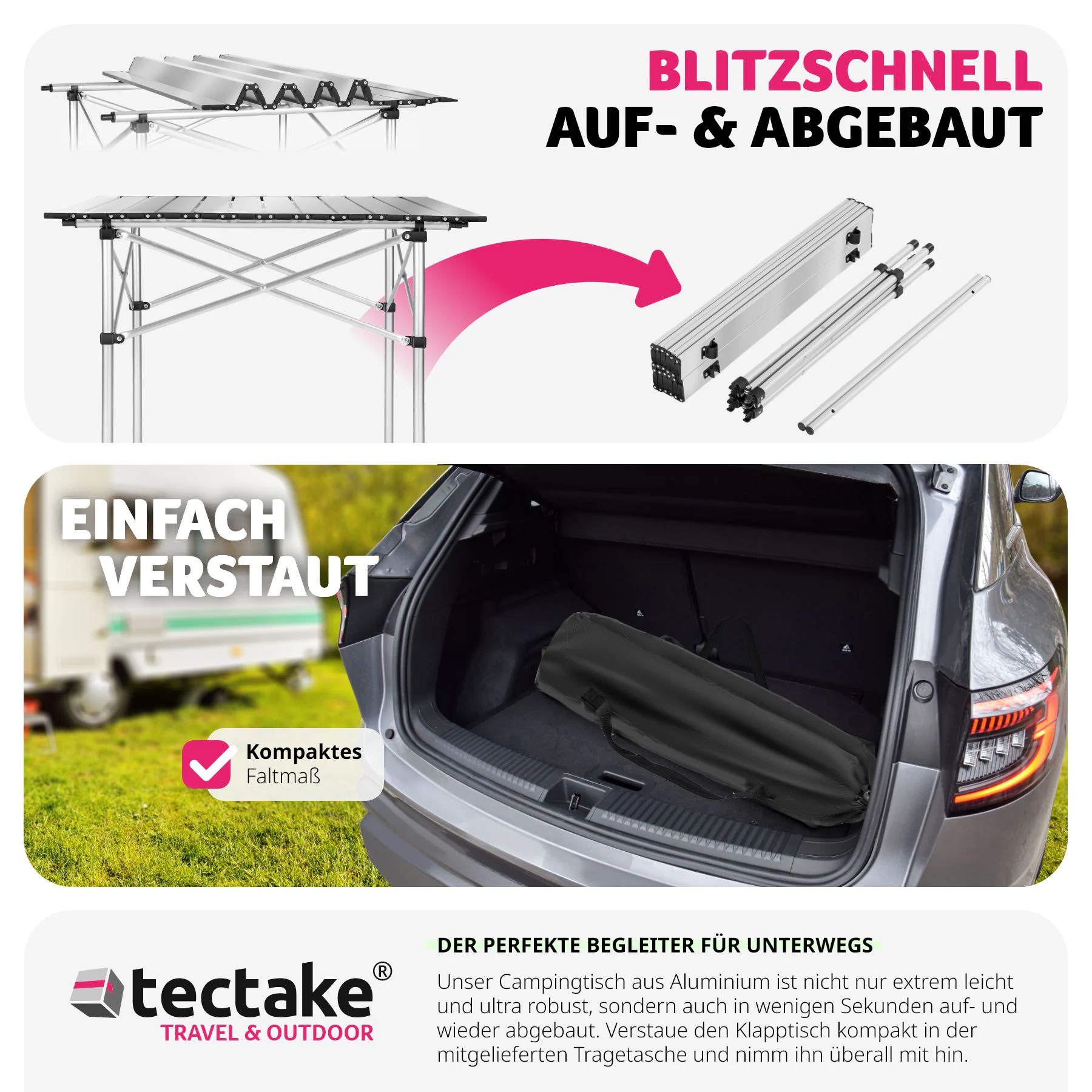 tectake® Campingtisch, klappbar, wetterfest, 70 x 70 x 70 cm