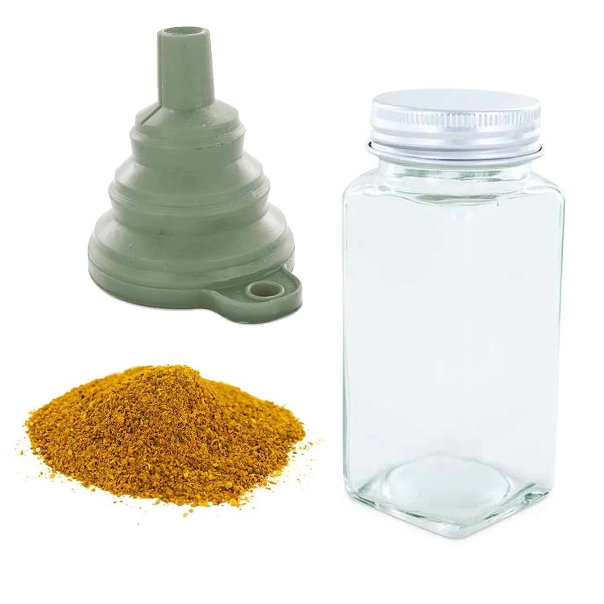 Flacon à épices poudreur + entonnoir + curry fort 50 g Aromandise