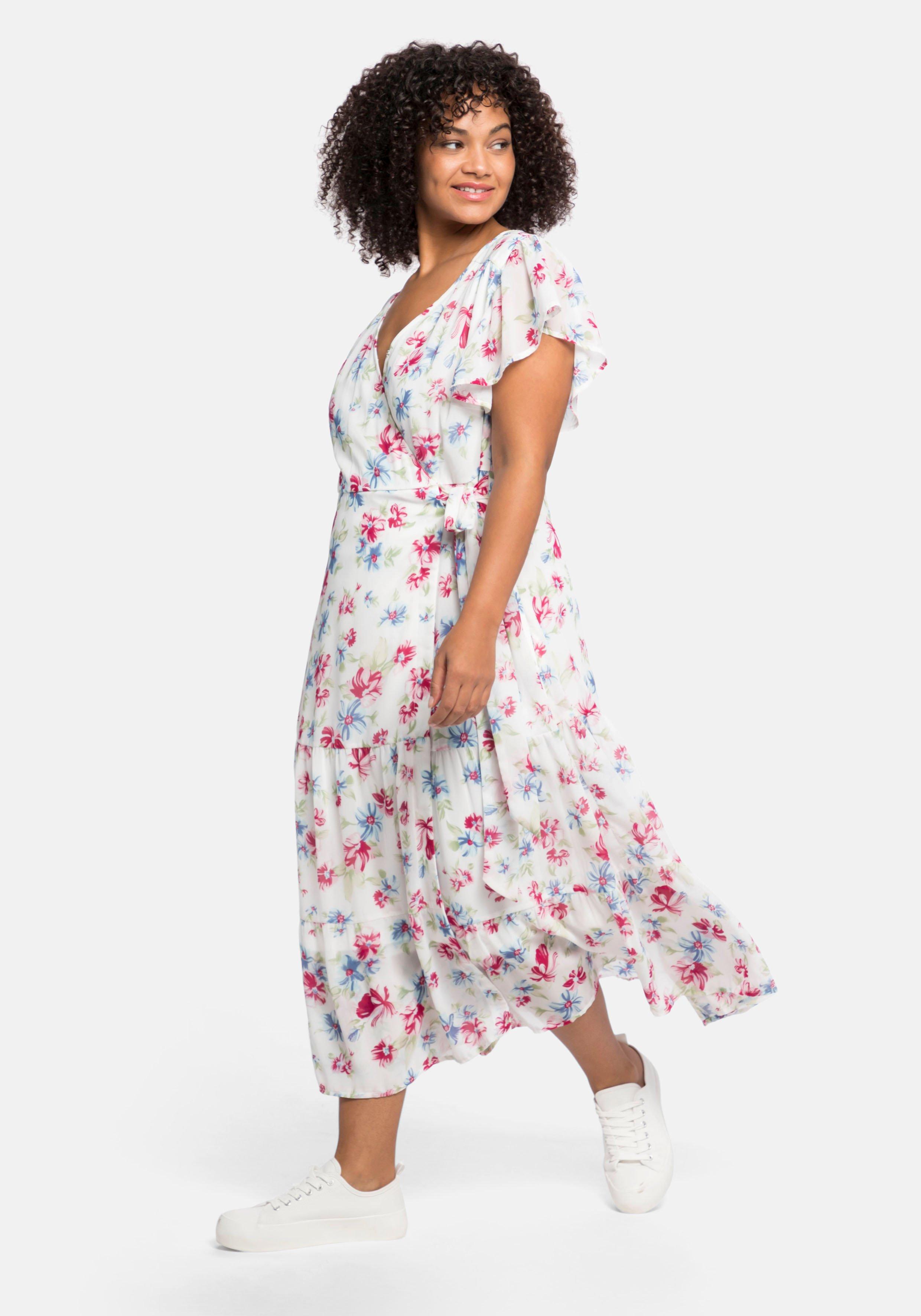 Chiffonkleid mit Blumendruck und Bindegürtel