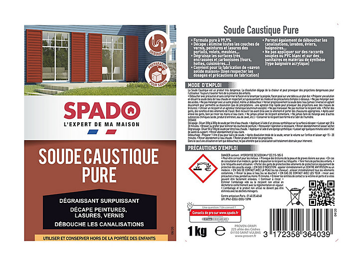 Soude caustique formule pure 99,9% Spado 1kg